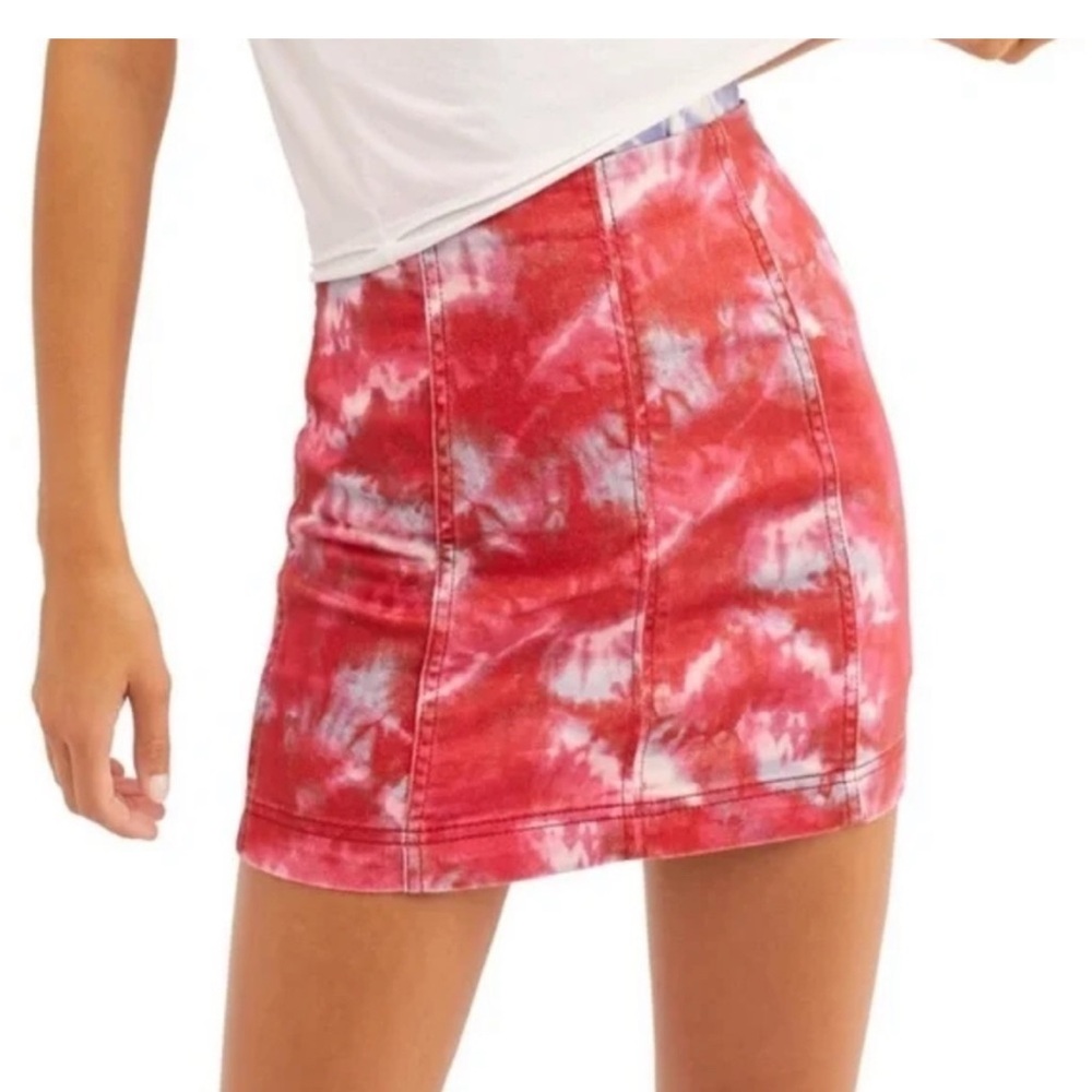 Free People Modern Femme Flamingo Flame
Tie Dye Denim Mini Skirt